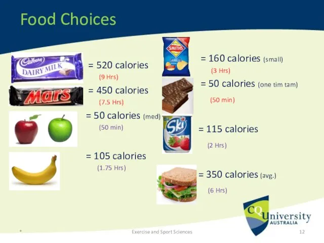 Food Choices = 520 calories (9 Hrs) = 450 calories (7.5