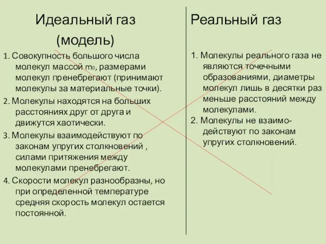 Идеальный газ (модель) 1. Совокупность большого числа молекул массой m0, размерами