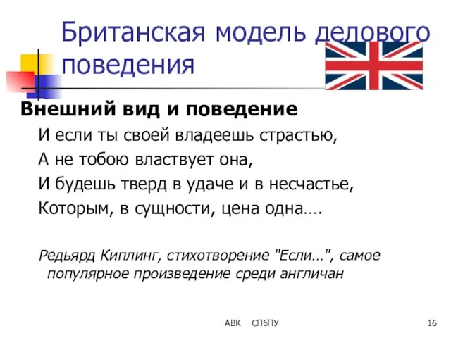 АВК СПбПУ Британская модель делового поведения Внешний вид и поведение И