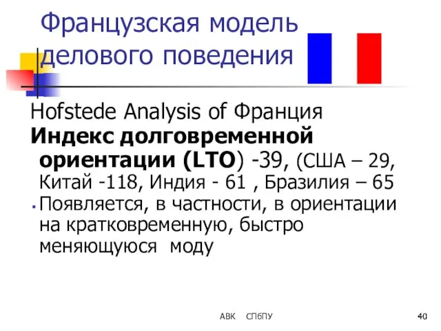 Французская модель делового поведения Hofstede Analysis of Франция Индекс долговременной ориентации