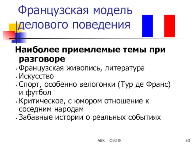 Французская модель делового поведения Наиболее приемлемые темы при разговоре Французская живопись,