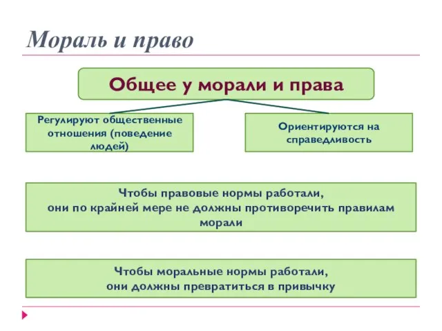 Мораль и право Общее у морали и права Регулируют общественные отношения