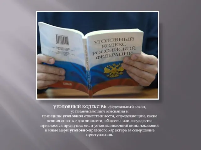 УГОЛОВНЫЙ КОДЕКС РФ. федеральный закон, устанавливающий основания и принципы уголовной ответственности,