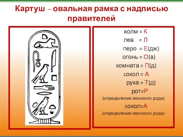 Картуш – овальная рамка с надписью правителей холм = К лев