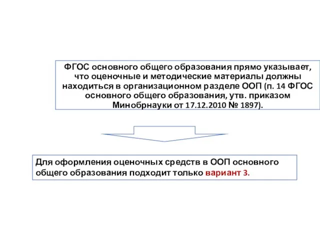 ФГОС основного общего образования прямо указывает, что оценочные и методические материалы