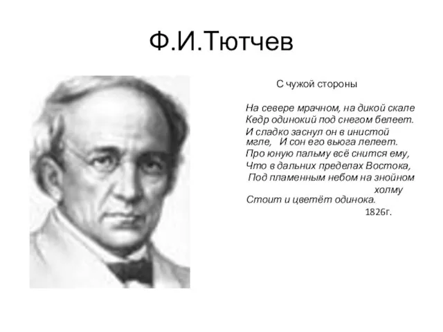 Ф.И.Тютчев С чужой стороны На севере мрачном, на дикой скале Кедр