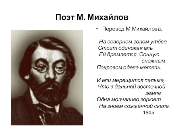 Поэт М. Михайлов Перевод М.Михайлова. На северном голом утёсе Стоит одинокая