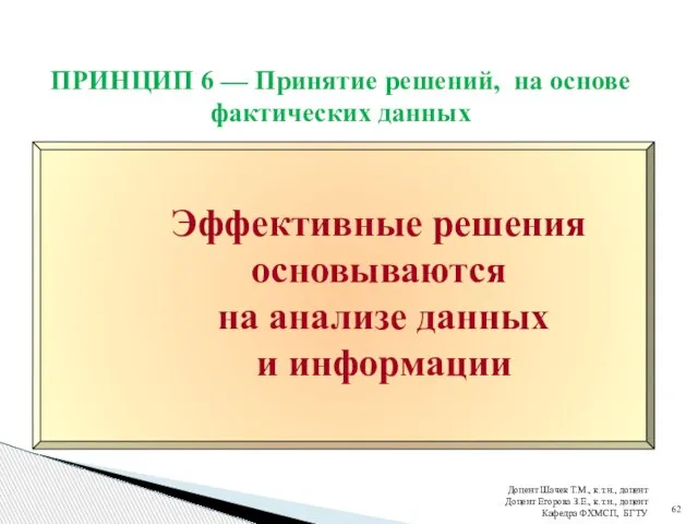 ПРИНЦИП 6 — Принятие решений, на основе фактических данных Доцент Шачек