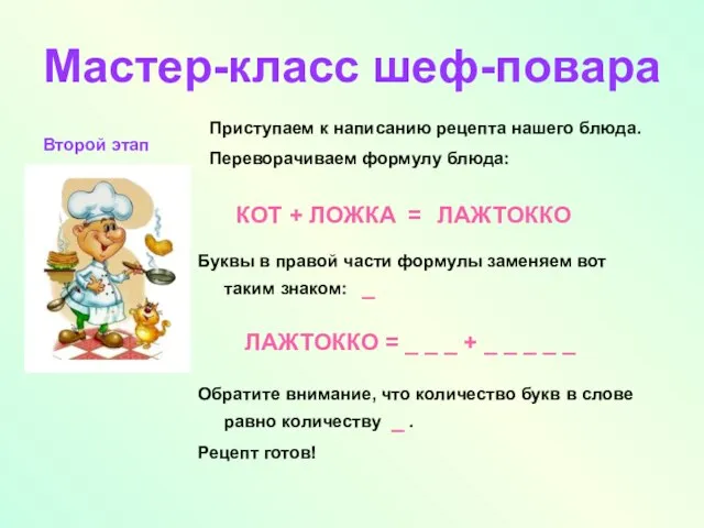 Мастер-класс шеф-повара Приступаем к написанию рецепта нашего блюда. Переворачиваем формулу блюда: