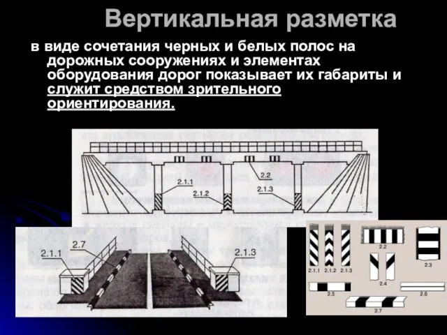 Вертикальная разметка в виде сочетания черных и белых полос на дорожных