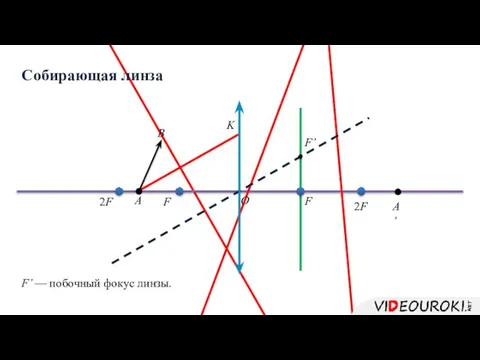 F F 2F 2F Собирающая линза А B K О F’