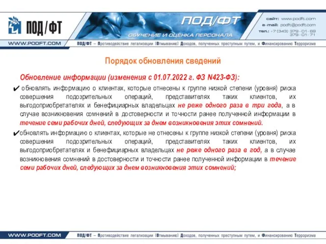 Порядок обновления сведений Обновление информации (изменения с 01.07.2022 г. ФЗ N423-ФЗ):