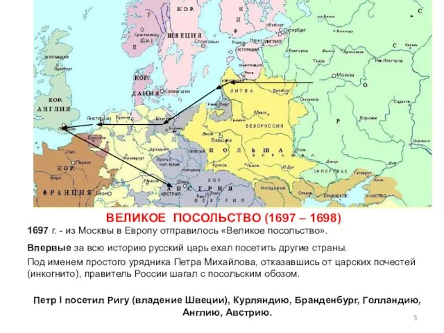 1697 г. - из Москвы в Европу отправилось «Великое посольство». Впервые