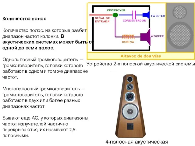 Устройство 2-х полосной акустической системы 4-полосная акустическая система Количество полос Количество