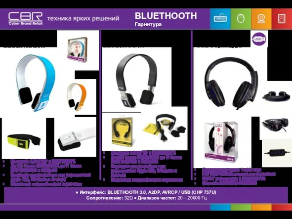 CHP 737U USB-Гарнитура BLUETHOOTH Гарнитура ● Интерфейс: BLUETHOOTH 3.0, A2DP, AVRCP