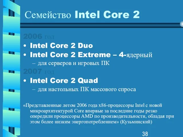 Семейство Intel Core 2 2006 год Intel Core 2 Duo Intel