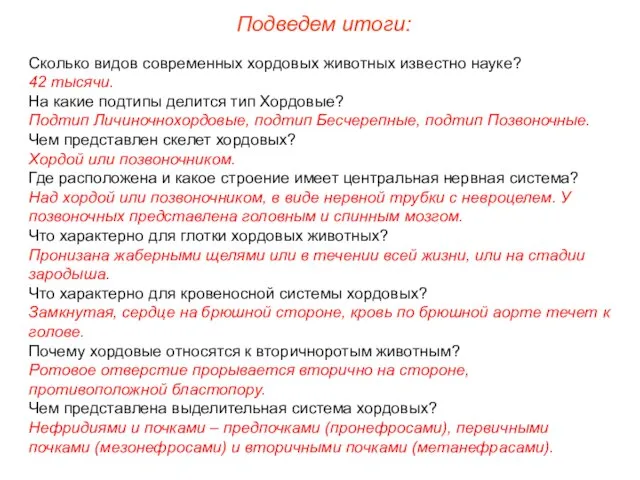 Сколько видов современных хордовых животных известно науке? 42 тысячи. На какие