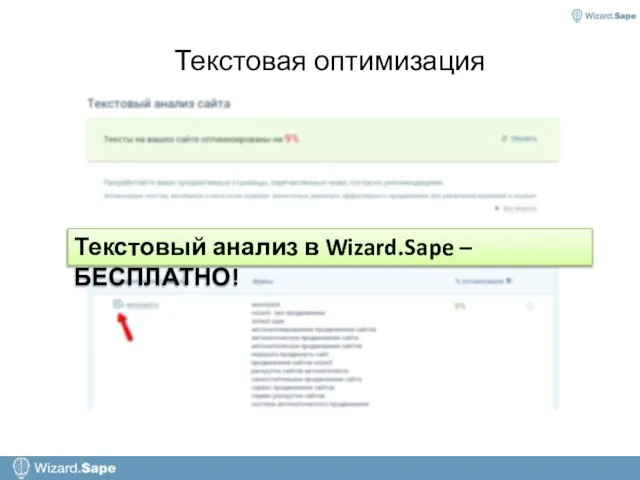 Текстовая оптимизация Текстовый анализ в Wizard.Sape – БЕСПЛАТНО!
