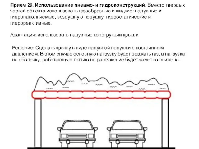 Прием 29. Использование пневмо- и гидроконструкций. Вместо твердых частей объекта использовать