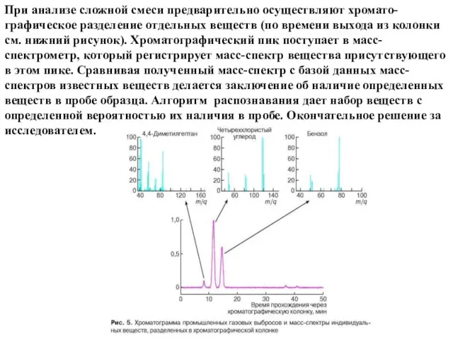 При анализе сложной смеси предварительно осуществляют хромато-графическое разделение отдельных веществ (по