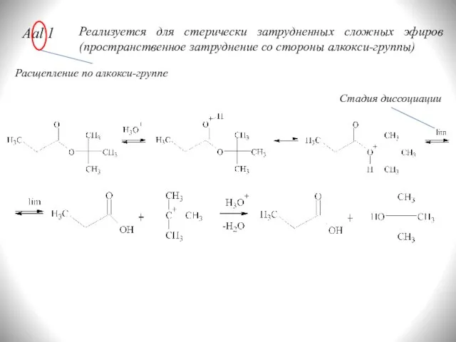 Aal 1 Реализуется для стерически затрудненных сложных эфиров (пространственное затруднение со