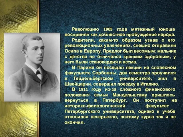 Революцию 1905 года мятежный юноша воспринял как доблестное пробуждение народа. Родители,