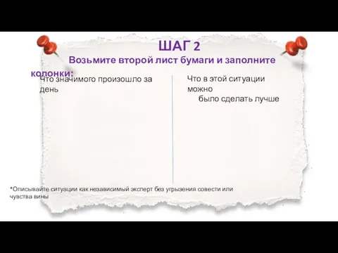 ШАГ 2 Возьмите второй лист бумаги и заполните колонки: Что значимого