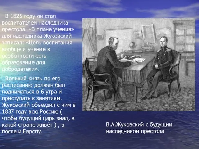 В.А.Жуковский с будущим наследником престола В 1825 году он стал воспитателем