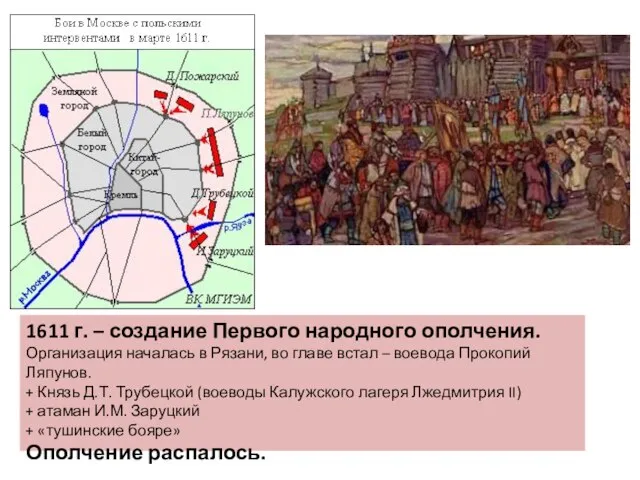 1611 г. – создание Первого народного ополчения. Организация началась в Рязани,