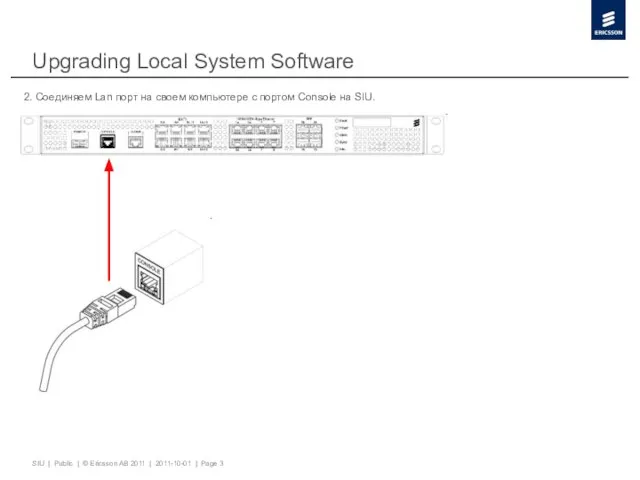 Upgrading Local System Software 2. Соединяем Lan порт на своем компьютере с портом Console на SIU.