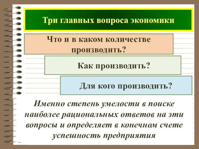 Что и в каком количестве производить? Как производить? Для кого производить?