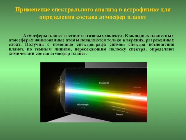 Применение спектрального анализа в астрофизике для определения состава атмосфер планет Атмосферы