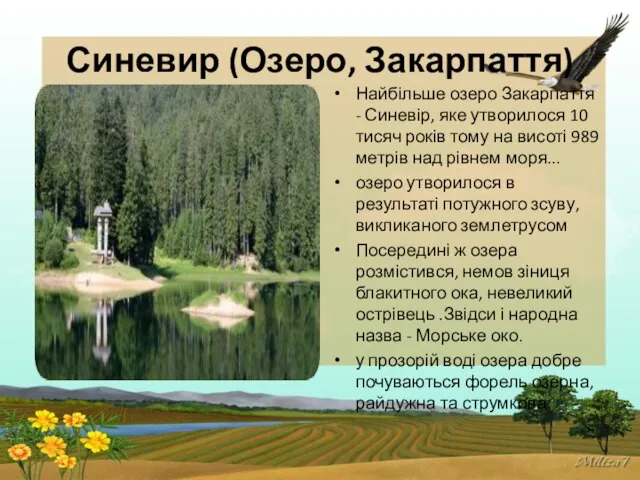 Синевир (Озеро, Закарпаття) Найбільше озеро Закарпаття - Синевір, яке утворилося 10