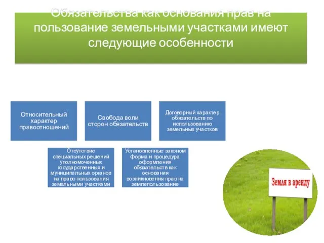 Обязательства как основания прав на пользование земельными участками имеют следующие особенности