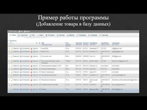 Пример работы программы (Добавление товара в базу данных)