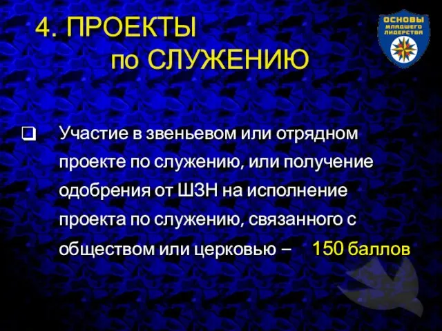 4. ПРОЕКТЫ по СЛУЖЕНИЮ Участие в звеньевом или отрядном проекте по