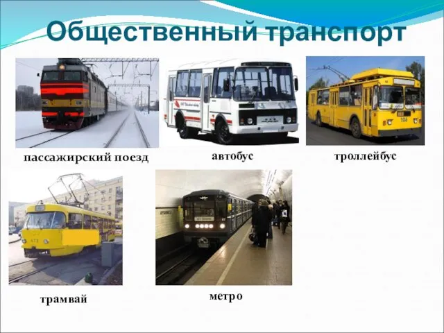 Общественный транспорт пассажирский поезд троллейбус автобус трамвай метро