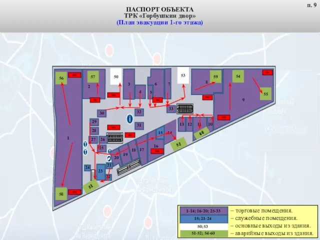 ПАСПОРТ ОБЪЕКТА ТРК «Горбушкин двор» (План эвакуации 1-го этажа) 50 51