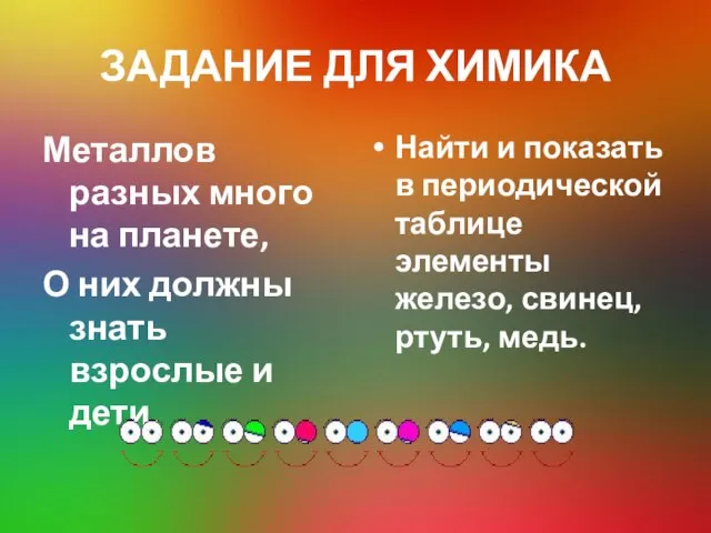 ЗАДАНИЕ ДЛЯ ХИМИКА Металлов разных много на планете, О них должны