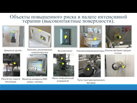 Объекты повышенного риска в палате интенсивной терапии (высоконтактные поверхности). Дверные ручки