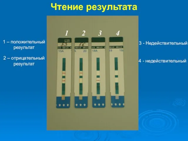 1 2 3 4 Чтение результата 1 – положительный результат 2