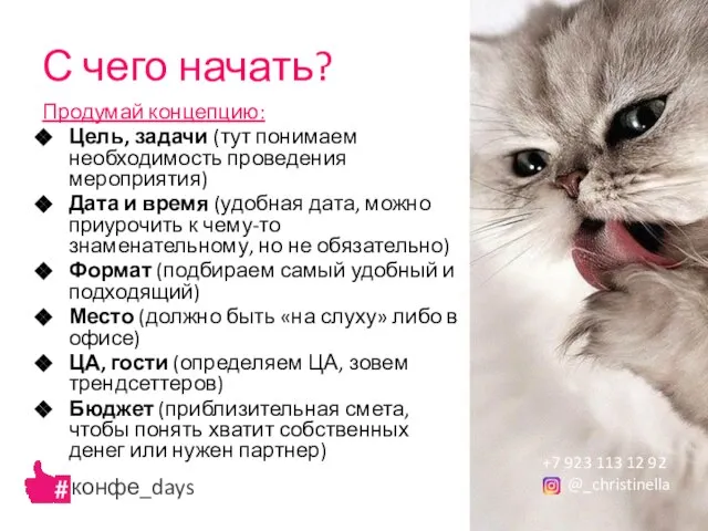 С чего начать? Продумай концепцию: Цель, задачи (тут понимаем необходимость проведения