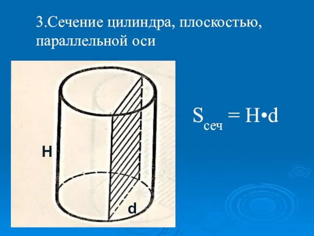 3.Сечение цилиндра, плоскостью, параллельной оси Н Н d Sсеч = Н•d