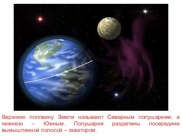 Верхнюю половину Земли называют Северным полушарием, а нижнюю – Южным. Полушария