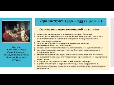 Картина Жака-Луи Давида «Врач Эразистрат обнаруживает причины болезни Антиоха» (1774 гг.)