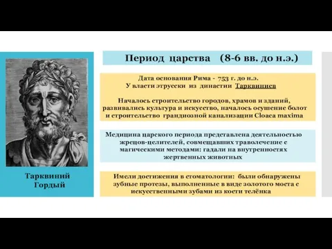 Тарквиний Гордый Период царства (8-6 вв. до н.э.) Дата основания Рима