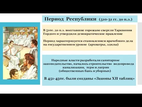 Период Республики (510-31 гг. до н.э.) В 510г. до н.э. восставшие