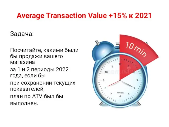 Average Transaction Value +15% к 2021 Задача: Посчитайте, какими были бы