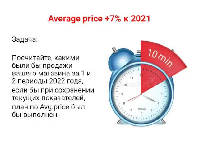 Average price +7% к 2021 Задача: Посчитайте, какими были бы продажи