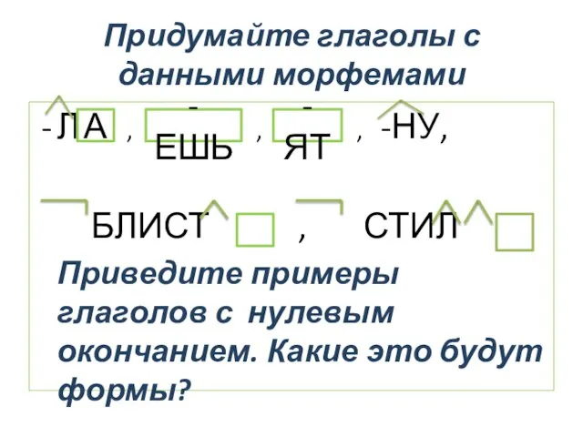 Придумайте глаголы с данными морфемами Л , , , -НУ, БЛИСТ